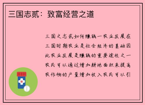 三国志贰：致富经营之道